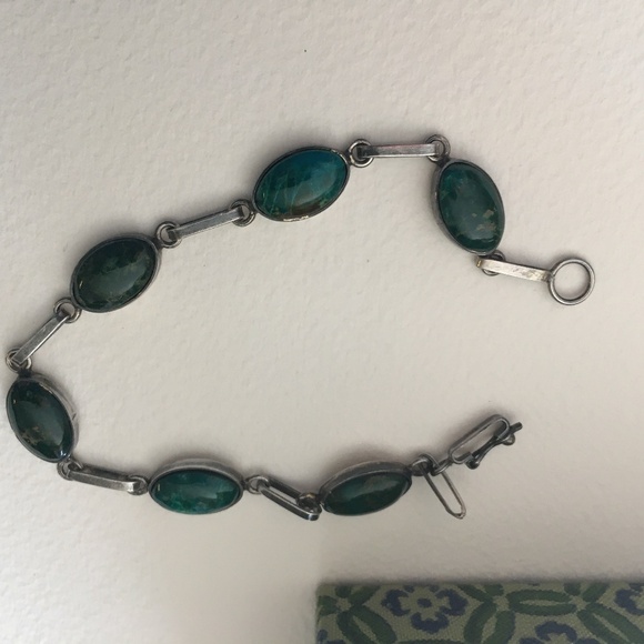 950 Silver Chrysocolla Blue Stones Vintage  Bracelet - Picture 2 of 7